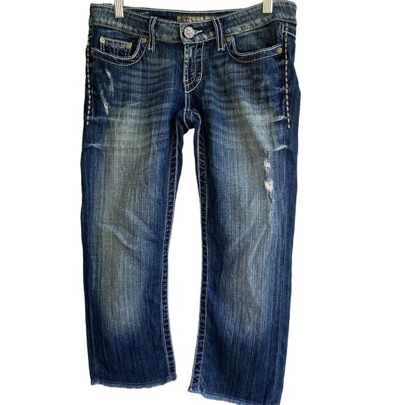 BKE Denim - BKE Sabrina Stretch Denim Womens Jeans Size 26 Cropped Low Rise Dark Distressed
